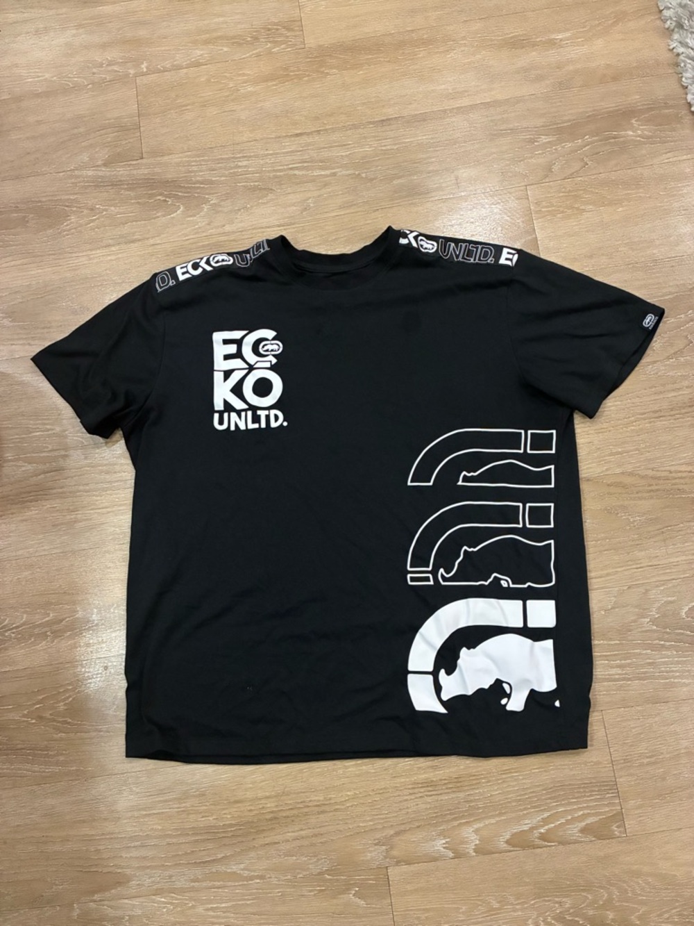 Ecko Unlimited Black Tee with White Logo and Red Size Tag
